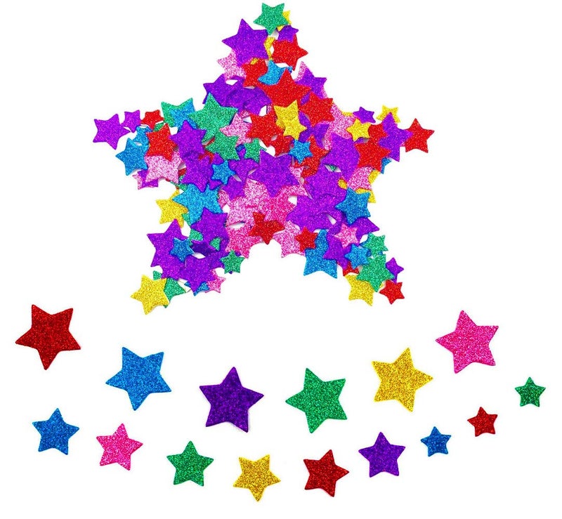 Hyamass 6 Packs (Approx 300pcs) Glitter Stickers for Crafts - Colorful Self-Adhesive Star Foam Stickers, Arts & Crafts Supplies for Greeting Cards, Home Decor with Assorted Sizes (Star) - Image 1